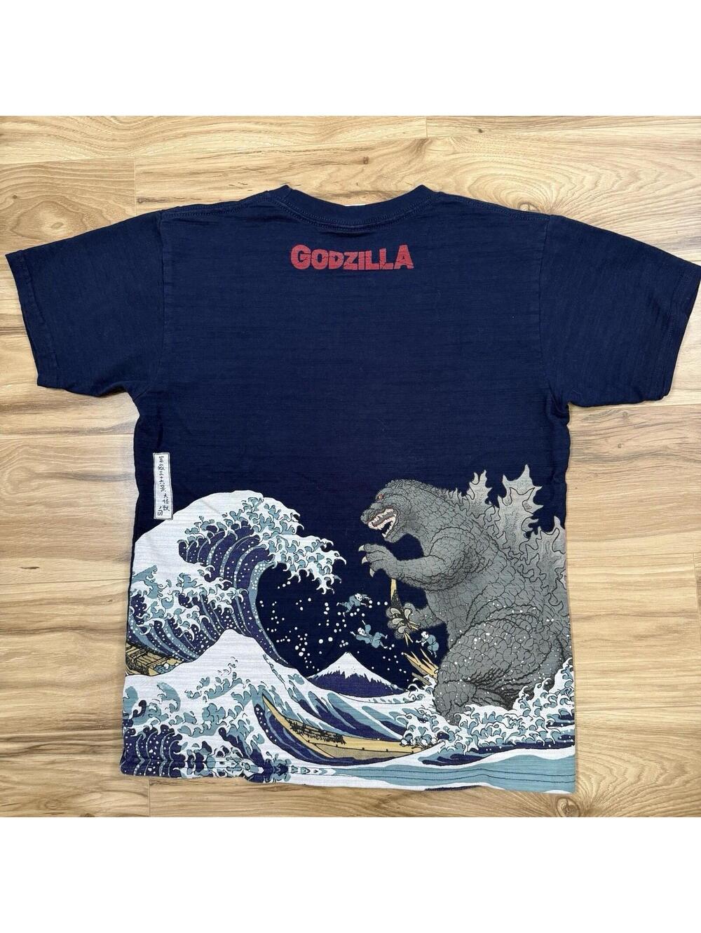 Godzilla x Hokusai Great Wave Toho Official Navy Tee M Japanese Import Cotton